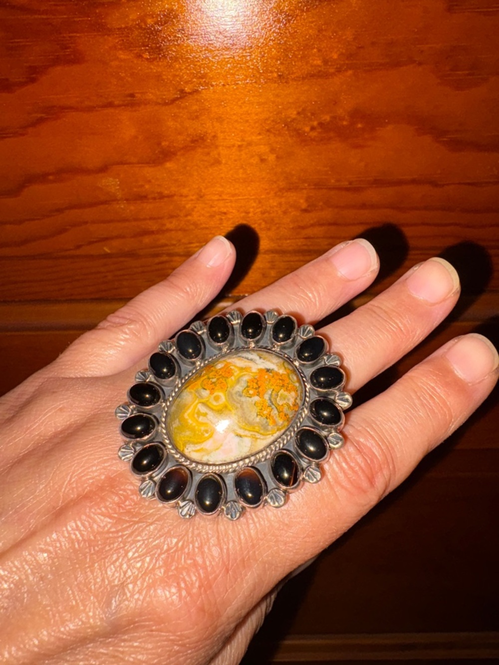 Sterling Silver Yellow Jasper and Black Onyx Statement Ring